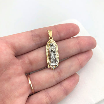 18K Gold Layered Oro Laminado Two Tone Texturized Our Lady of Guadalupe Religious Medal Pendant 31.0022
